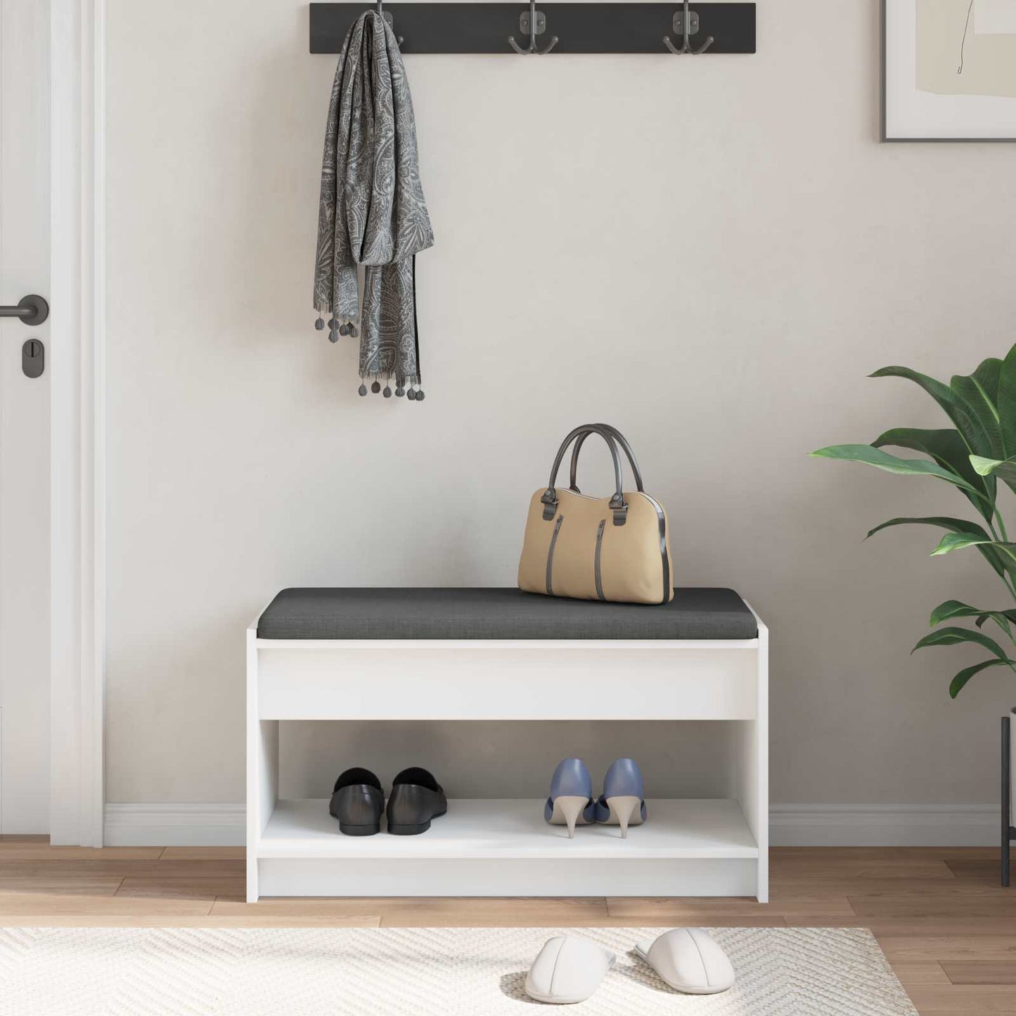 Hallbænk Hvid 83 x 38 x 45 cm Kunstigt træ og stof