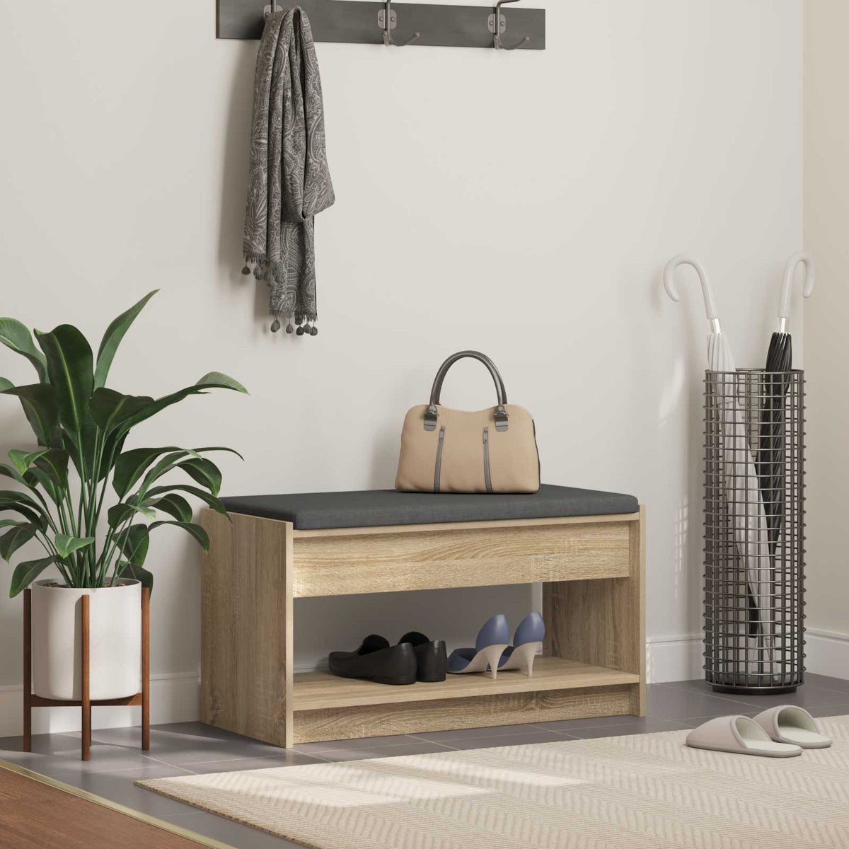 Hallbænk Sonoma eg 83 x 38 x 45 cm Kunstigt træ og stof