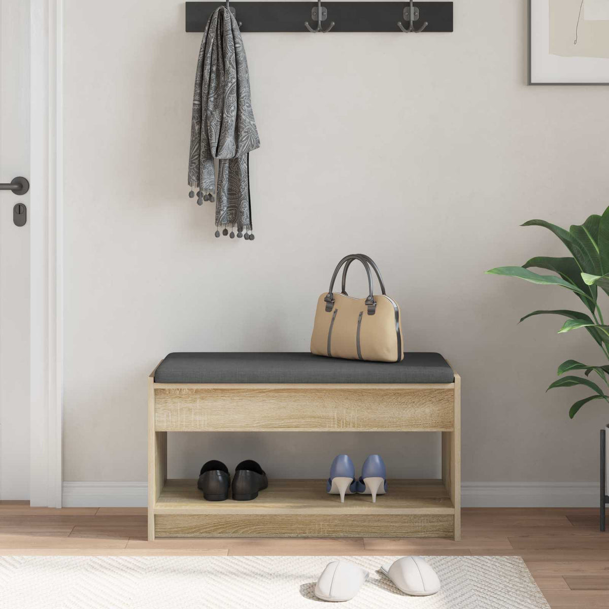Hallbænk Sonoma eg 83 x 38 x 45 cm Kunstigt træ og stof
