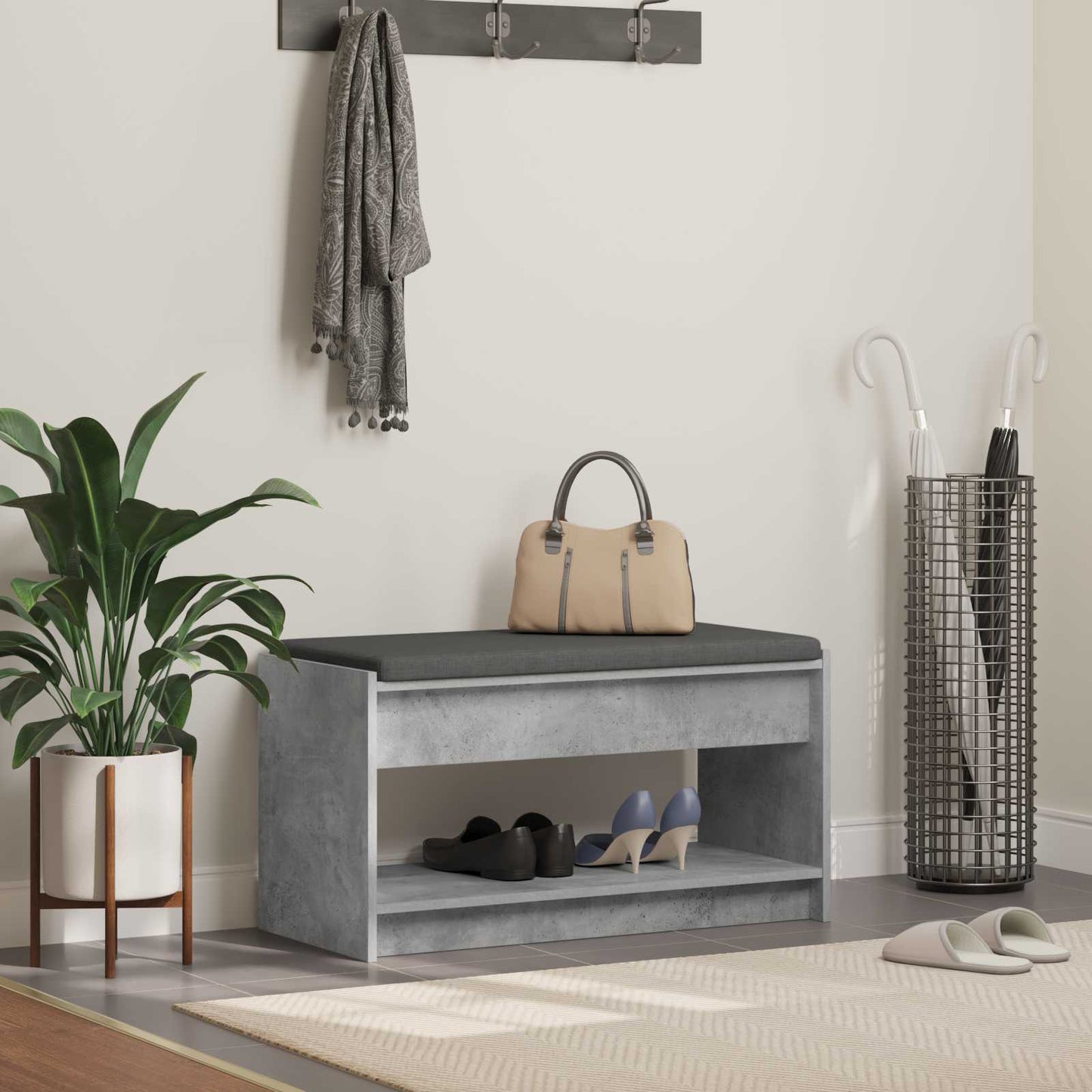 Hallbænk BetonGrå 83 x 38 x 45 cm Kunstigt træ og stof