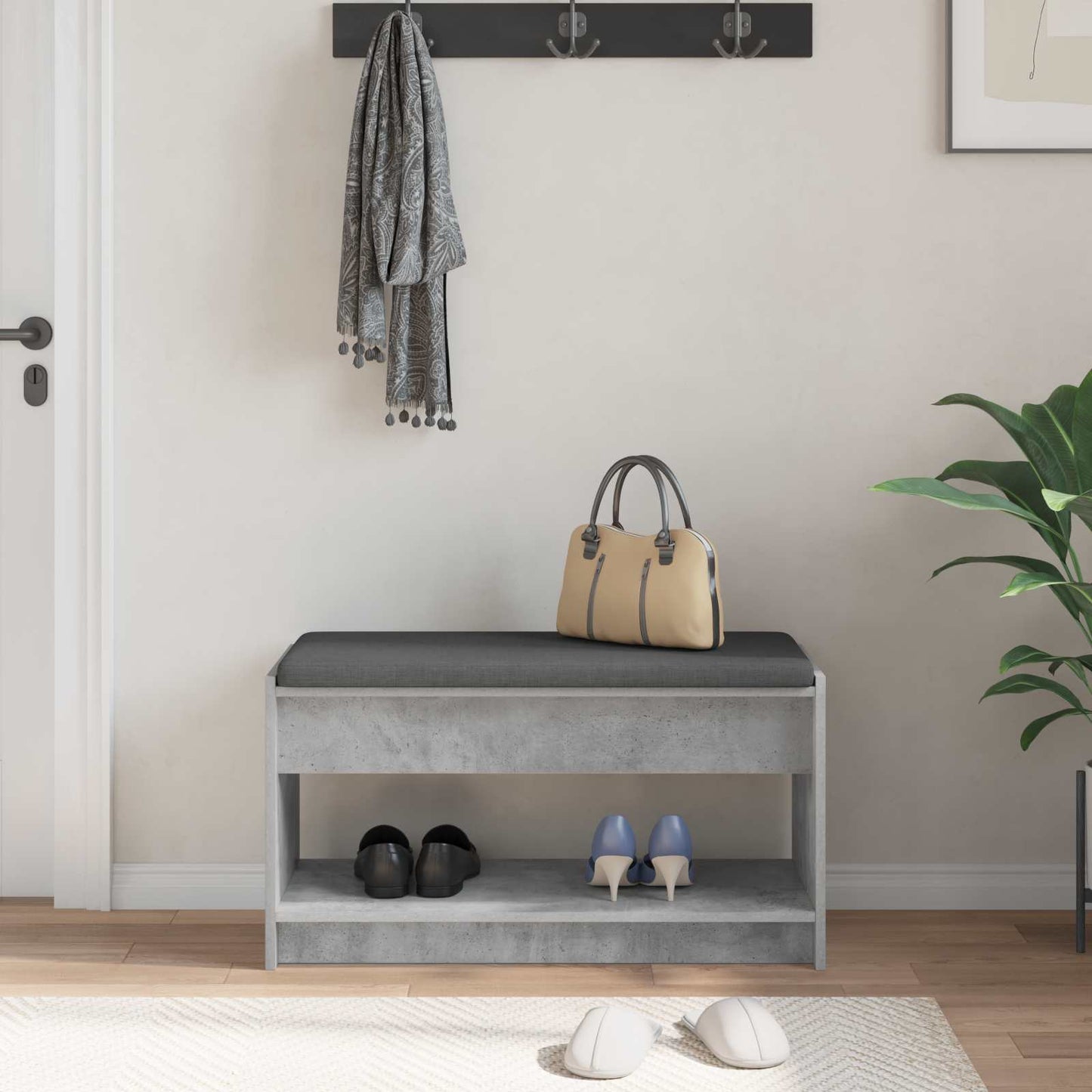 Hallbænk BetonGrå 83 x 38 x 45 cm Kunstigt træ og stof