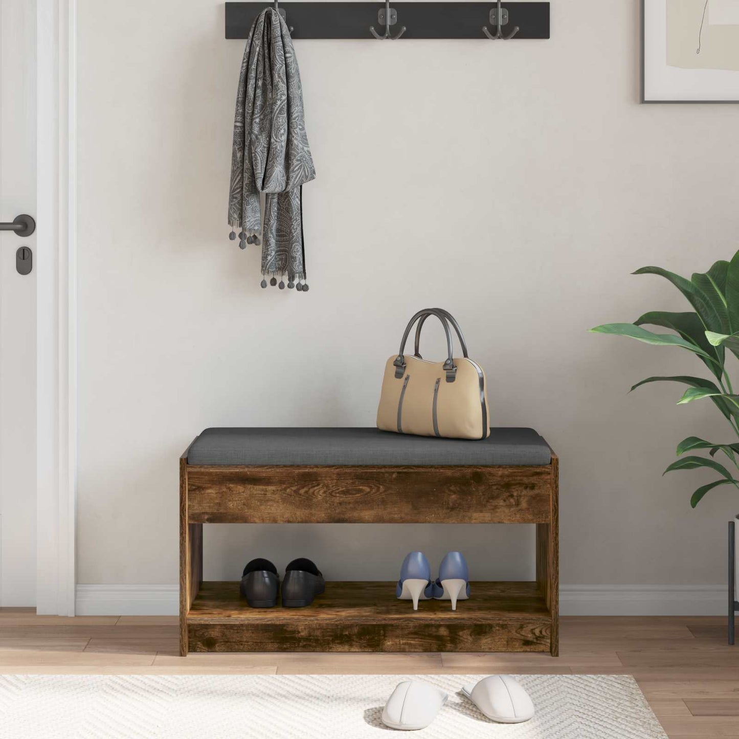 Hallbænk Røget Eg 83 x 38 x 45 cm Kunstigt træ og stof