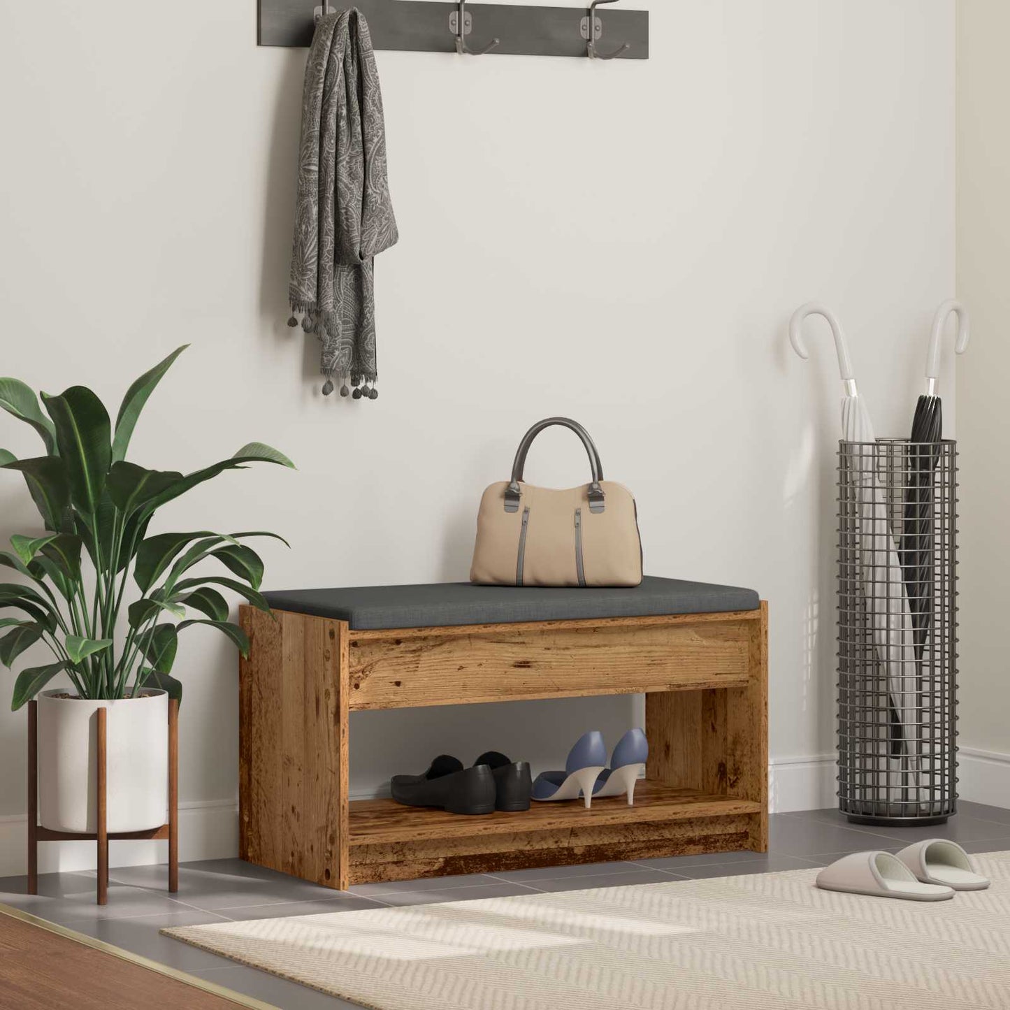 Hallbænk Gammelt træ 83 x 38 x 45 cm Kunstigt træ og stof