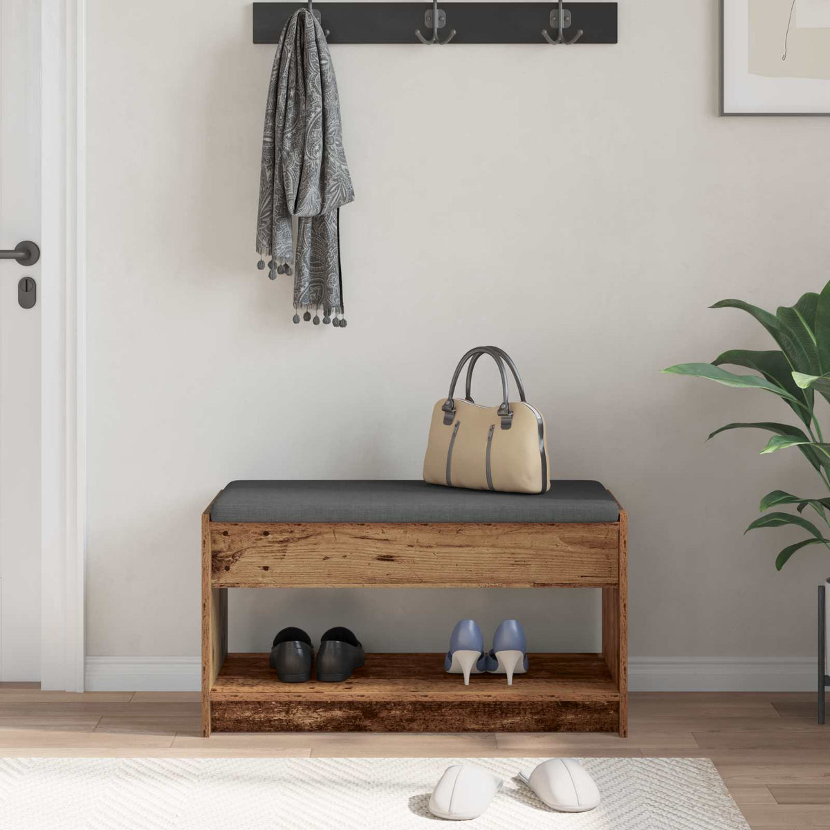 Hallbænk Gammelt træ 83 x 38 x 45 cm Kunstigt træ og stof
