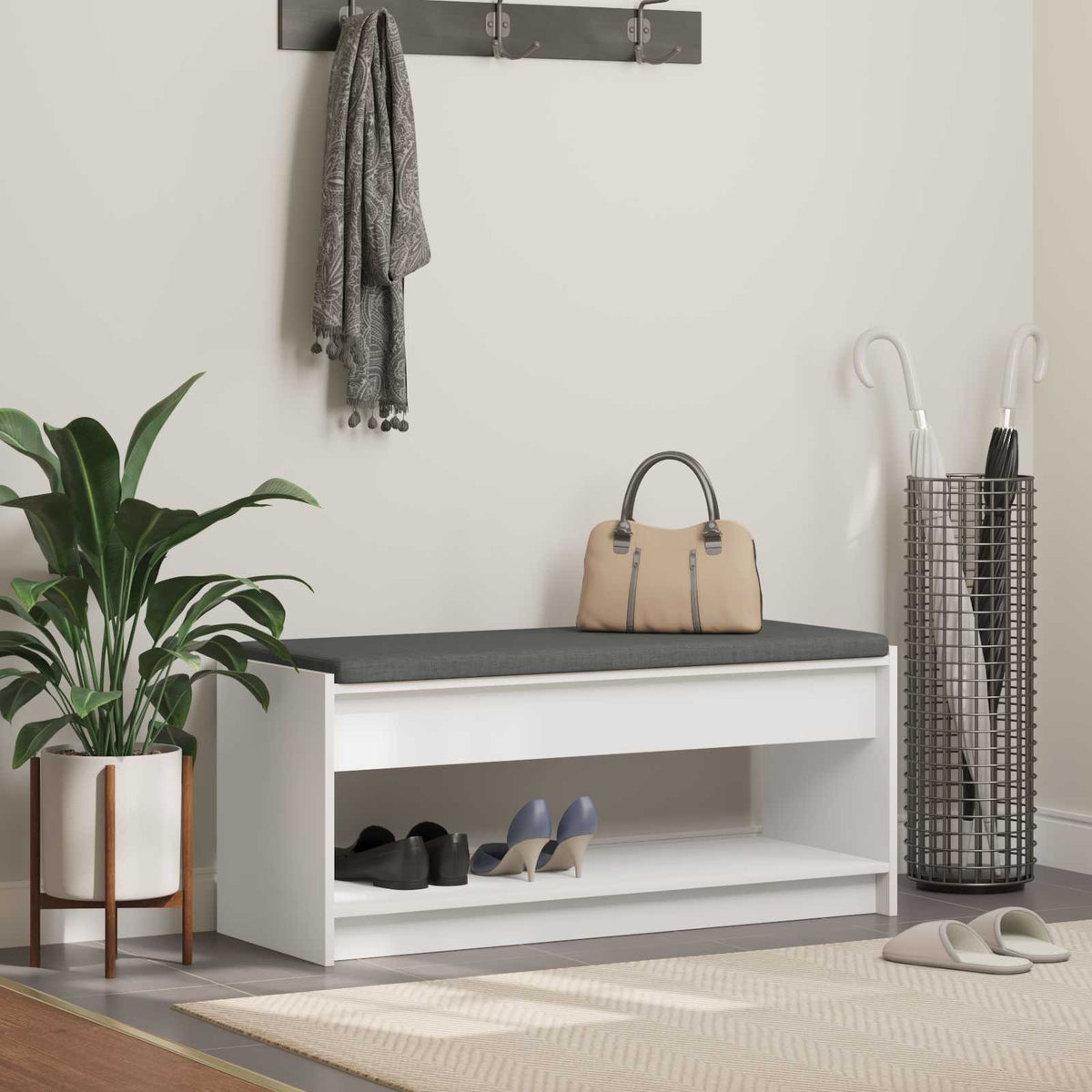 Hallbænk Hvid 103 x 38 x 45 cm Kunstigt træ og stof