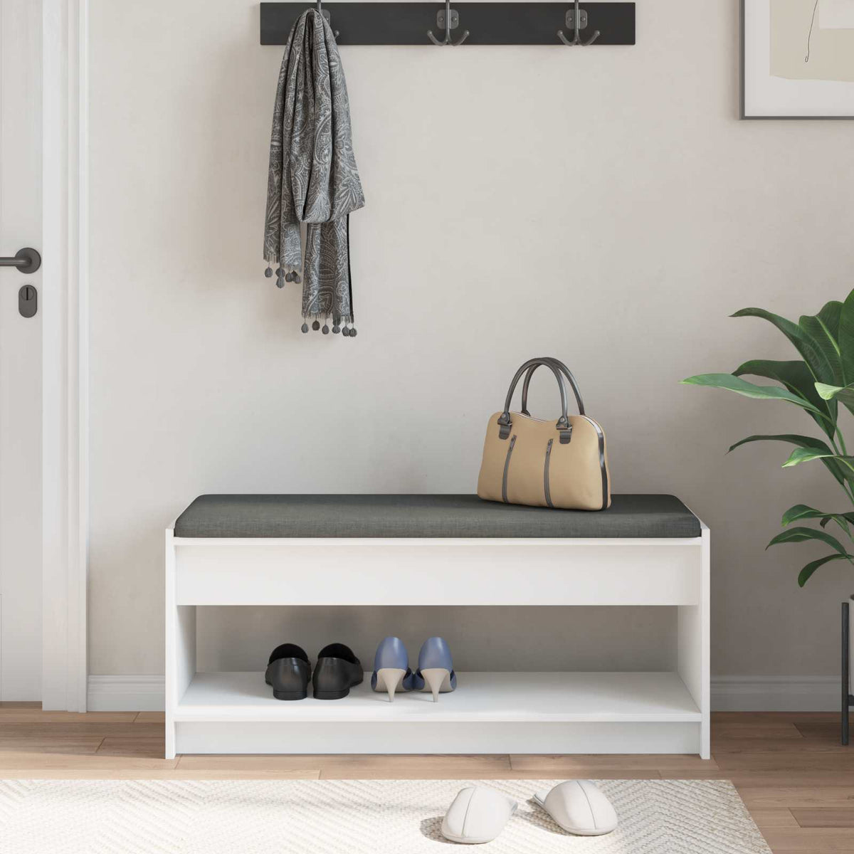 Hallbænk Hvid 103 x 38 x 45 cm Kunstigt træ og stof