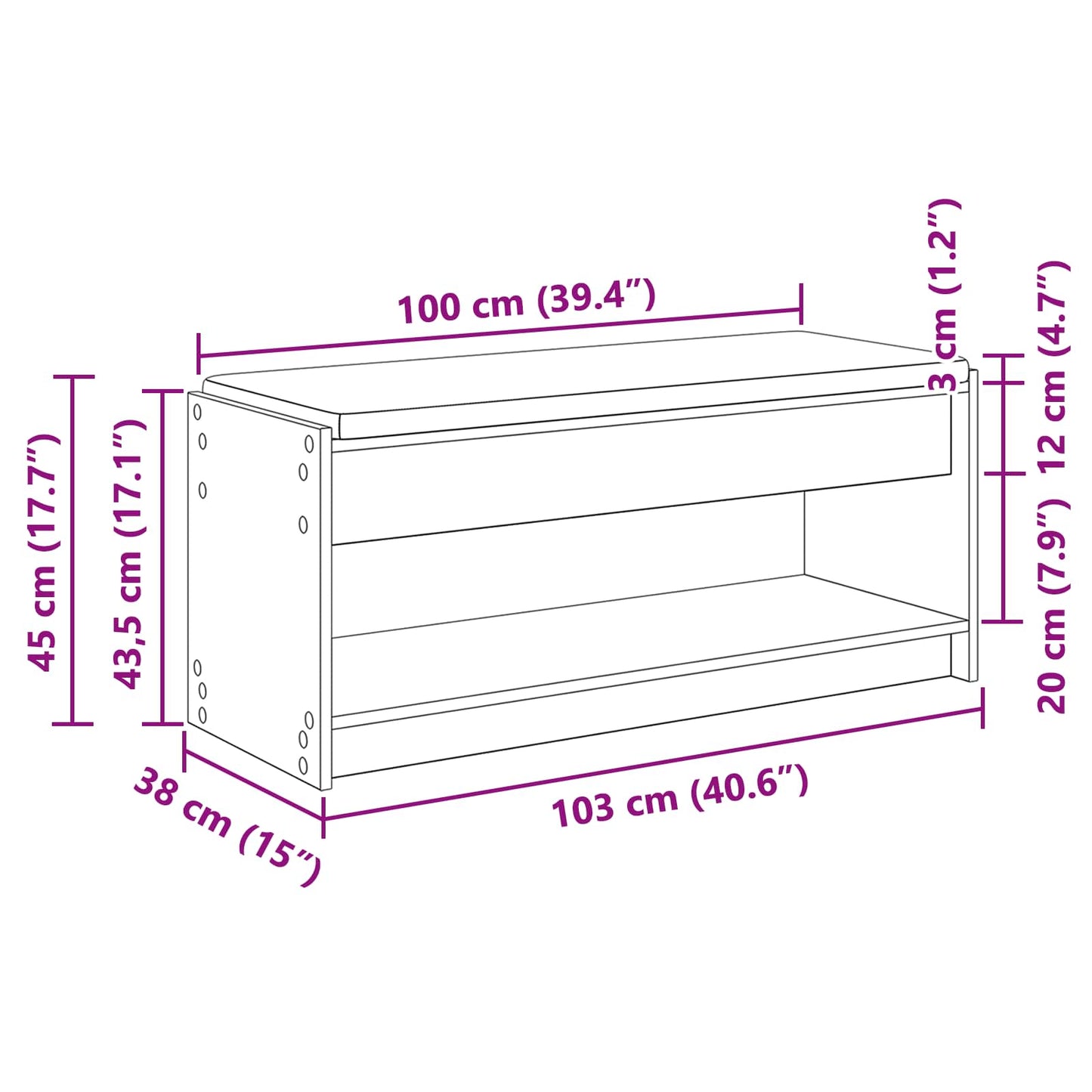 Hallbænk Sort Eg 103 x 38 x 45 cm Kunstigt træ og stof