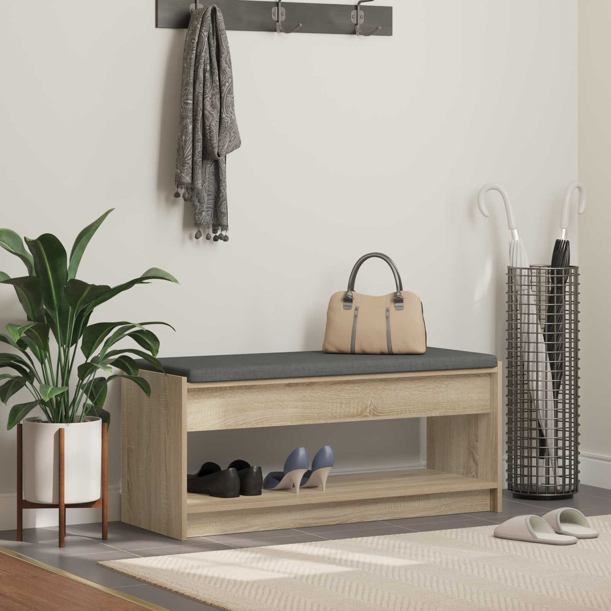Hallbænk Sonoma eg 103 x 38 x 45 cm Kunstigt træ og stof