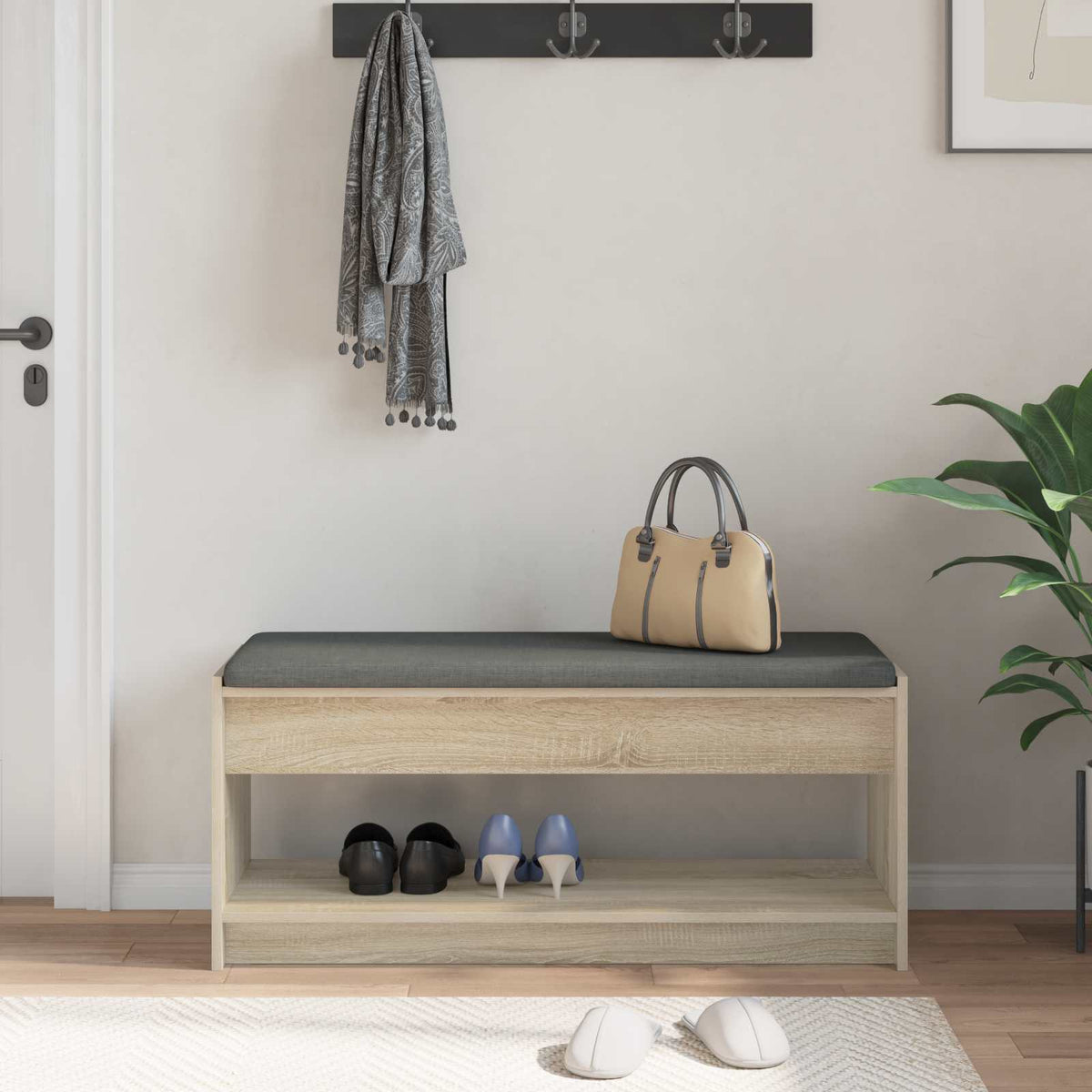 Hallbænk Sonoma eg 103 x 38 x 45 cm Kunstigt træ og stof
