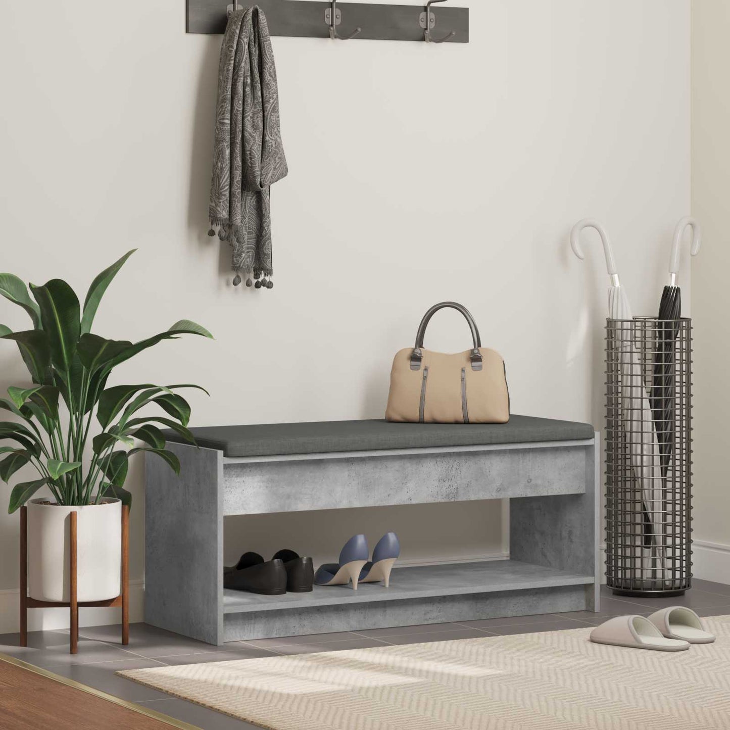 Hallbænk BetonGrå 103 x 38 x 45 cm Kunstigt træ og stof
