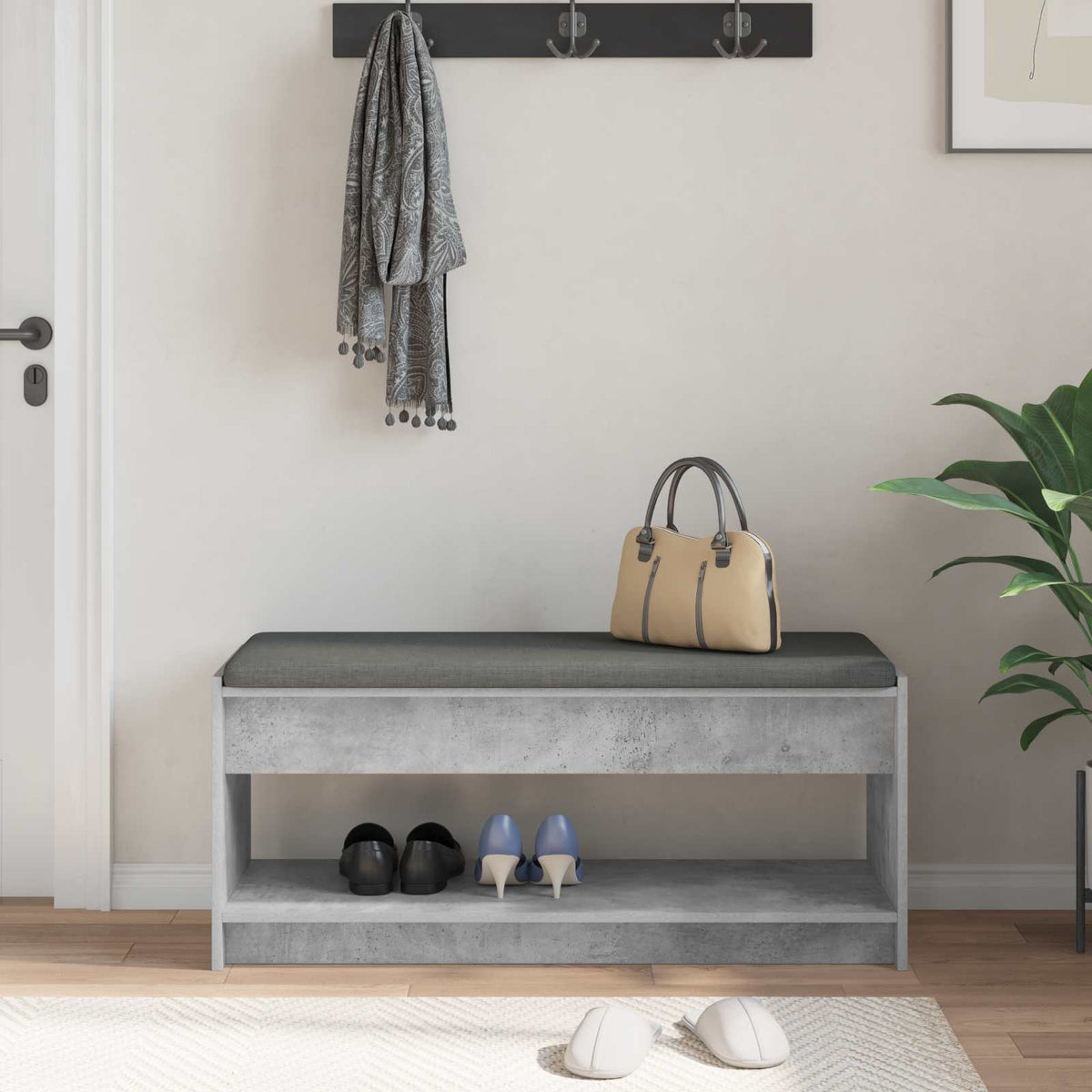Hallbænk BetonGrå 103 x 38 x 45 cm Kunstigt træ og stof