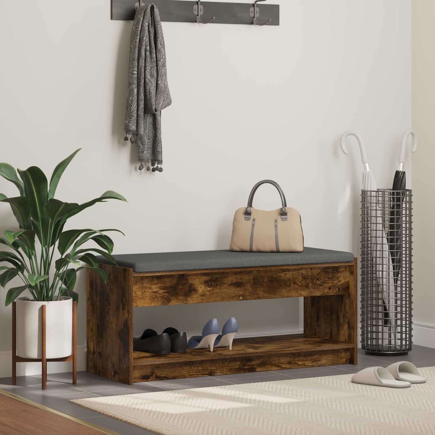 Hallbænk Røget Eg 103 x 38 x 45 cm Kunstigt træ og stof