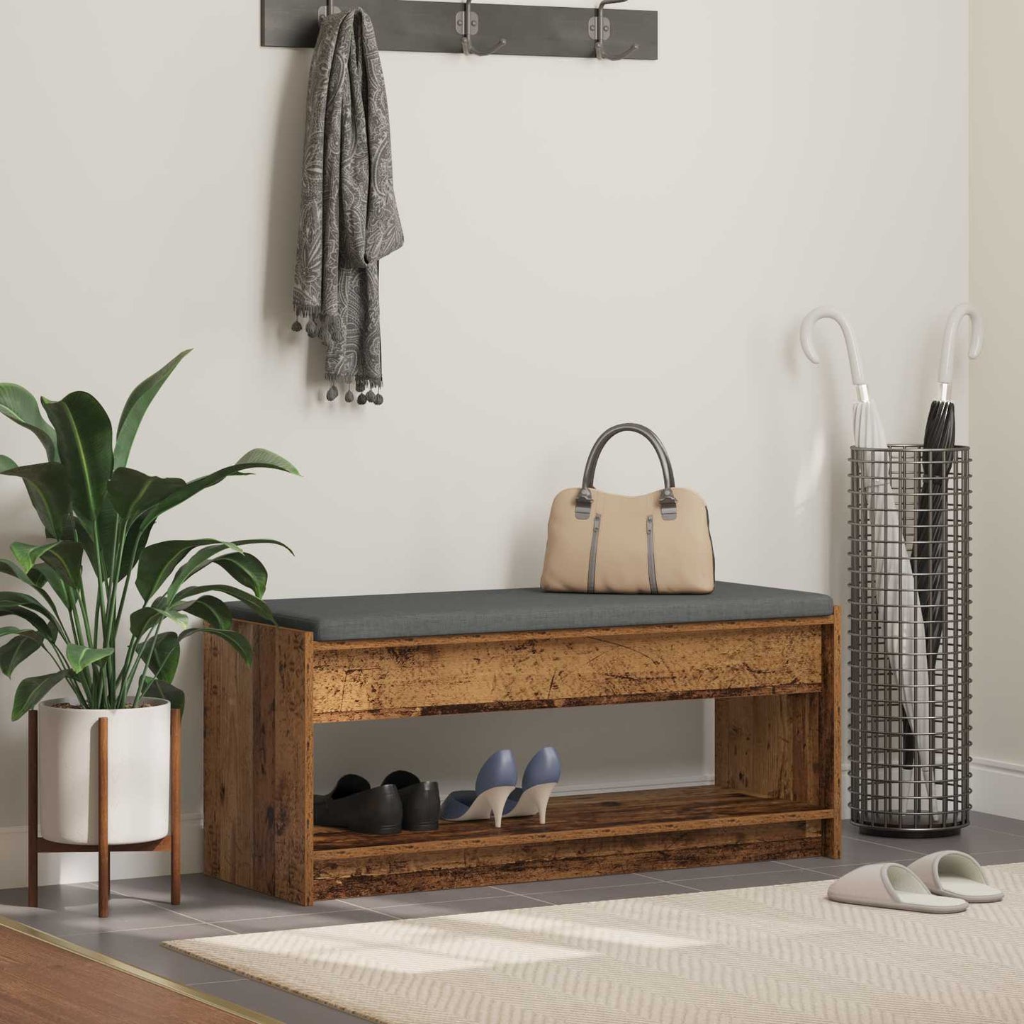 Hallbænk Gammelt træ 103 x 38 x 45 cm Kunstigt træ og stof