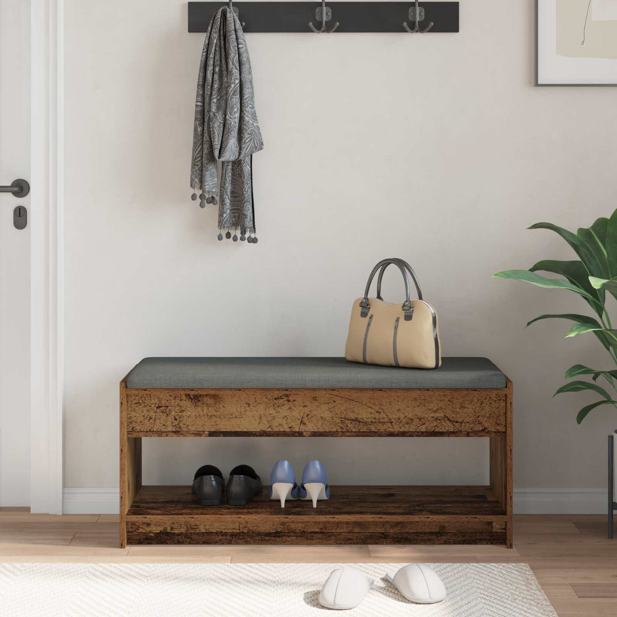 Hallbænk Gammelt træ 103 x 38 x 45 cm Kunstigt træ og stof