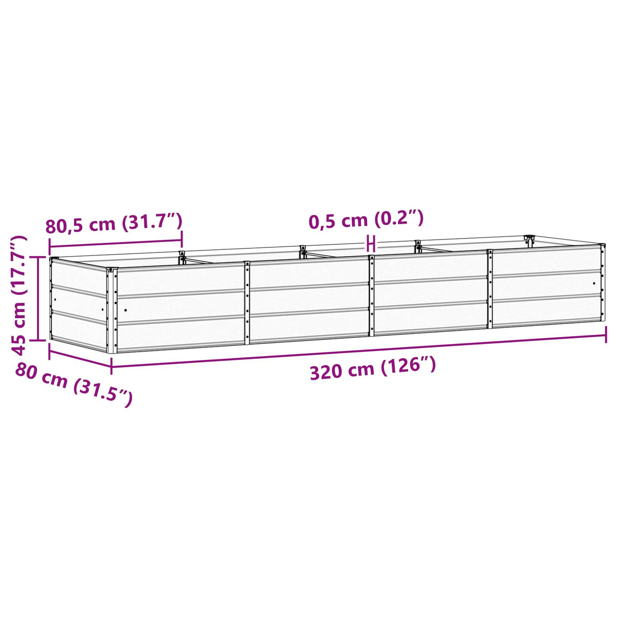 Plantekasse Antracit 320 x 80 x 45 cm Stål
