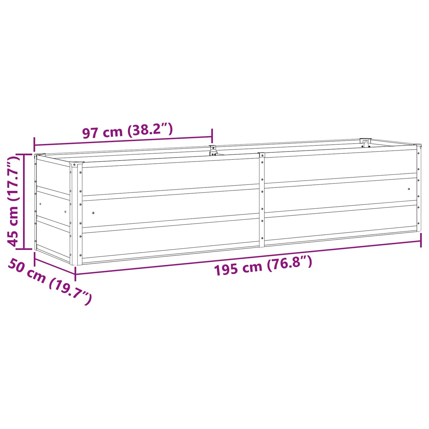 Plantekasse Antracit 195 x 50 x 45 cm Galvaniseret stål