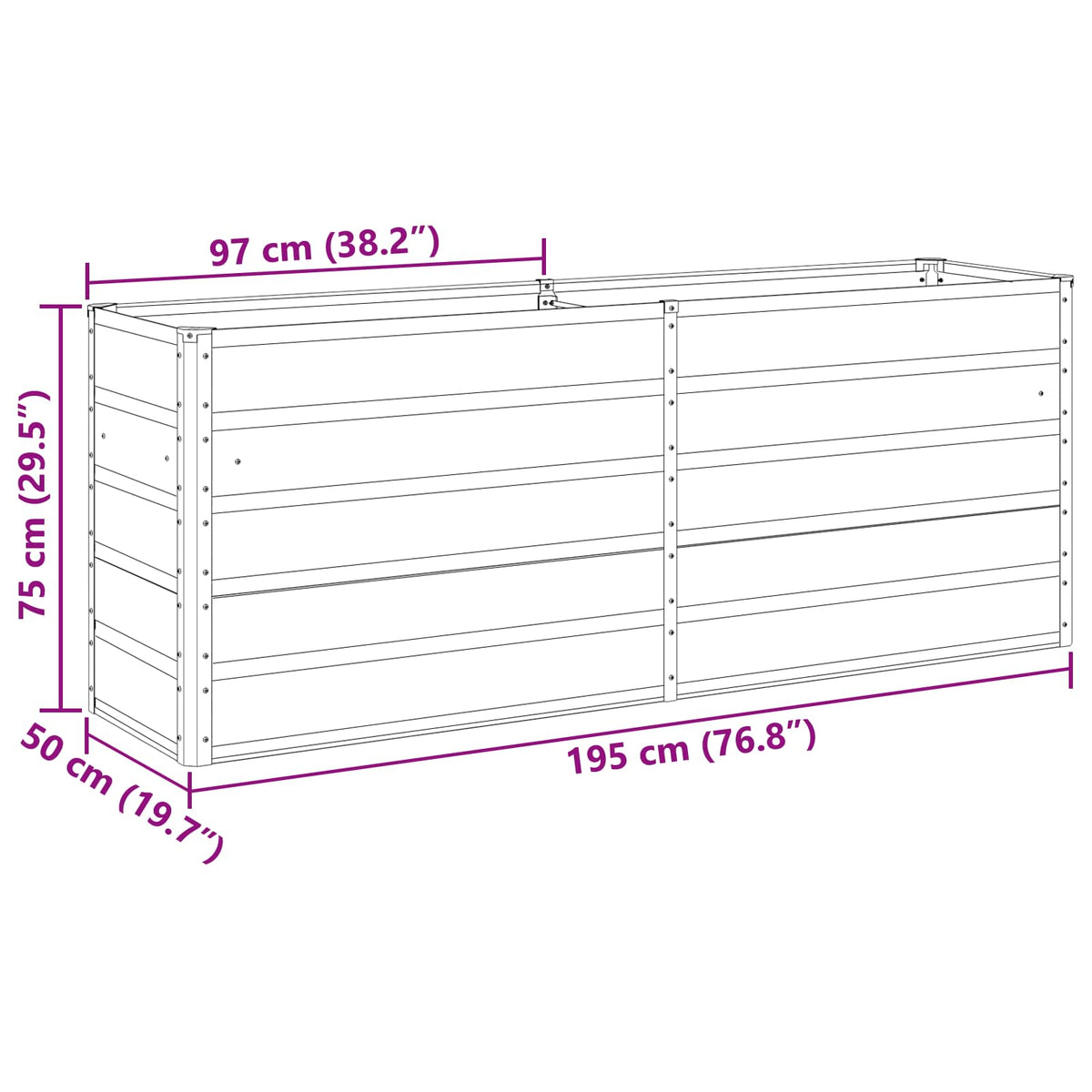 Plantekasse Antracit 195 x 50 x 75 cm Galvaniseret stål