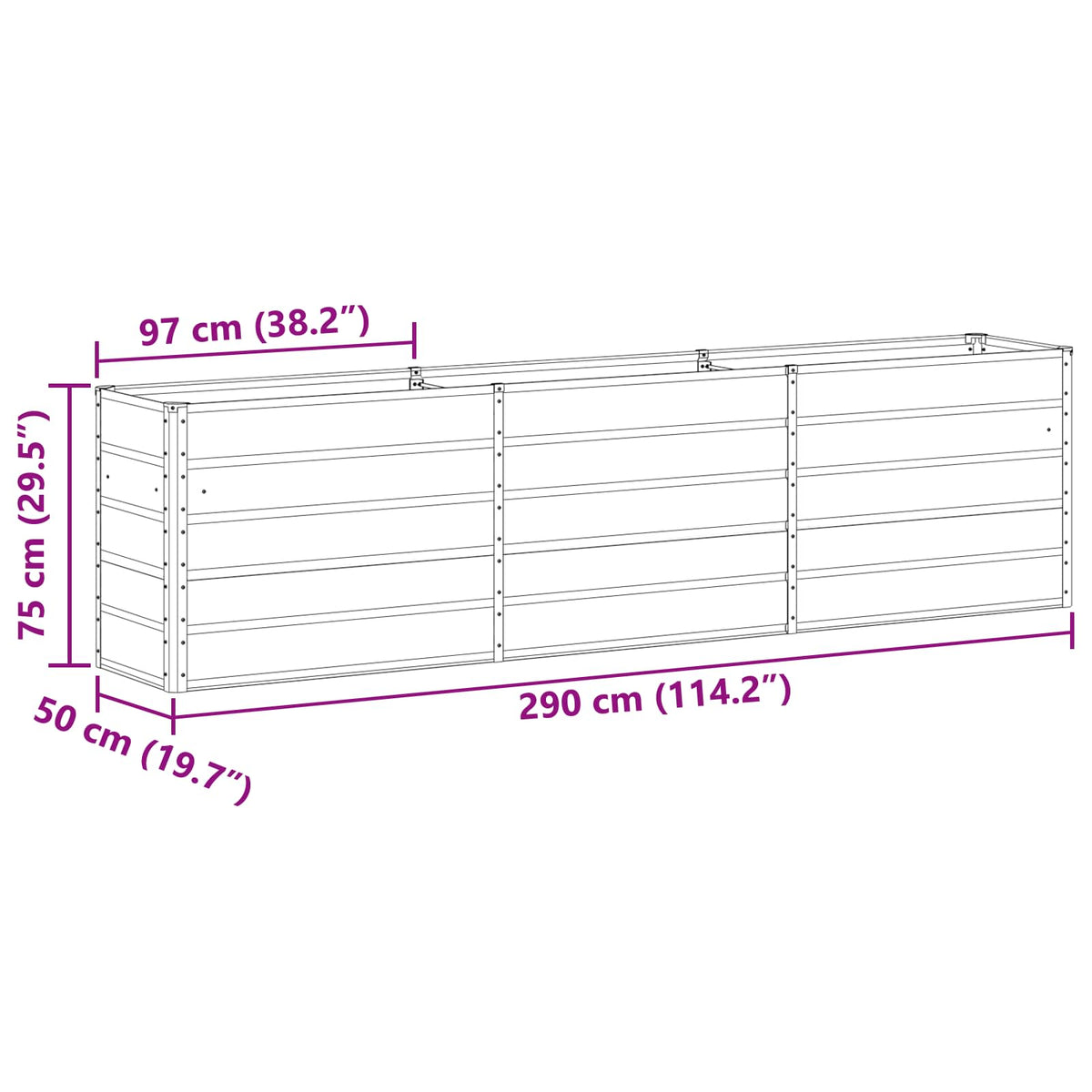 Plantekasse Antracit 290 x 50 x 75 cm Galvaniseret stål