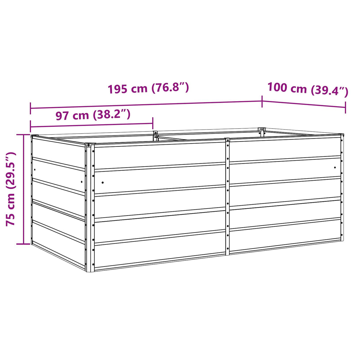 Plantekasse Antracit 195 x 100 x 75 cm Galvaniseret stål
