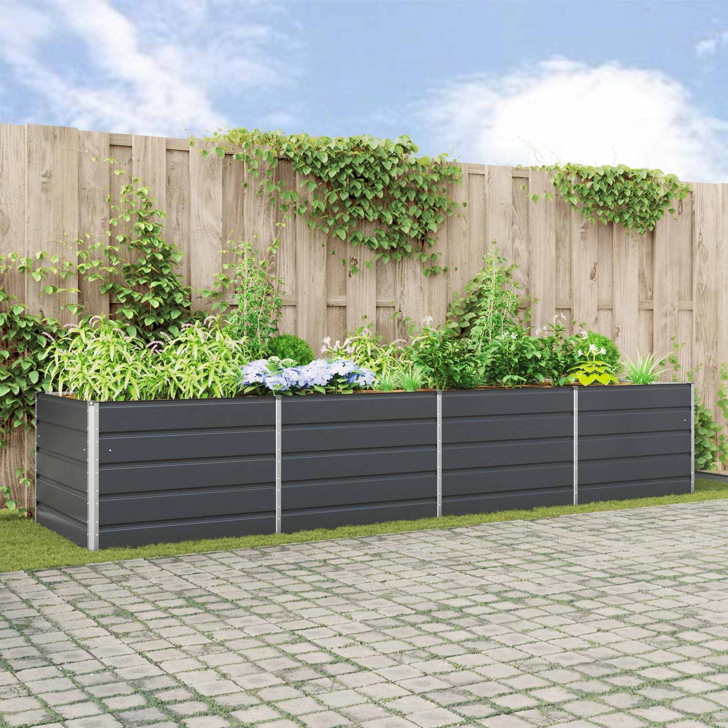Plantekasse Antracit 385 x 100 x 75 cm Galvaniseret stål