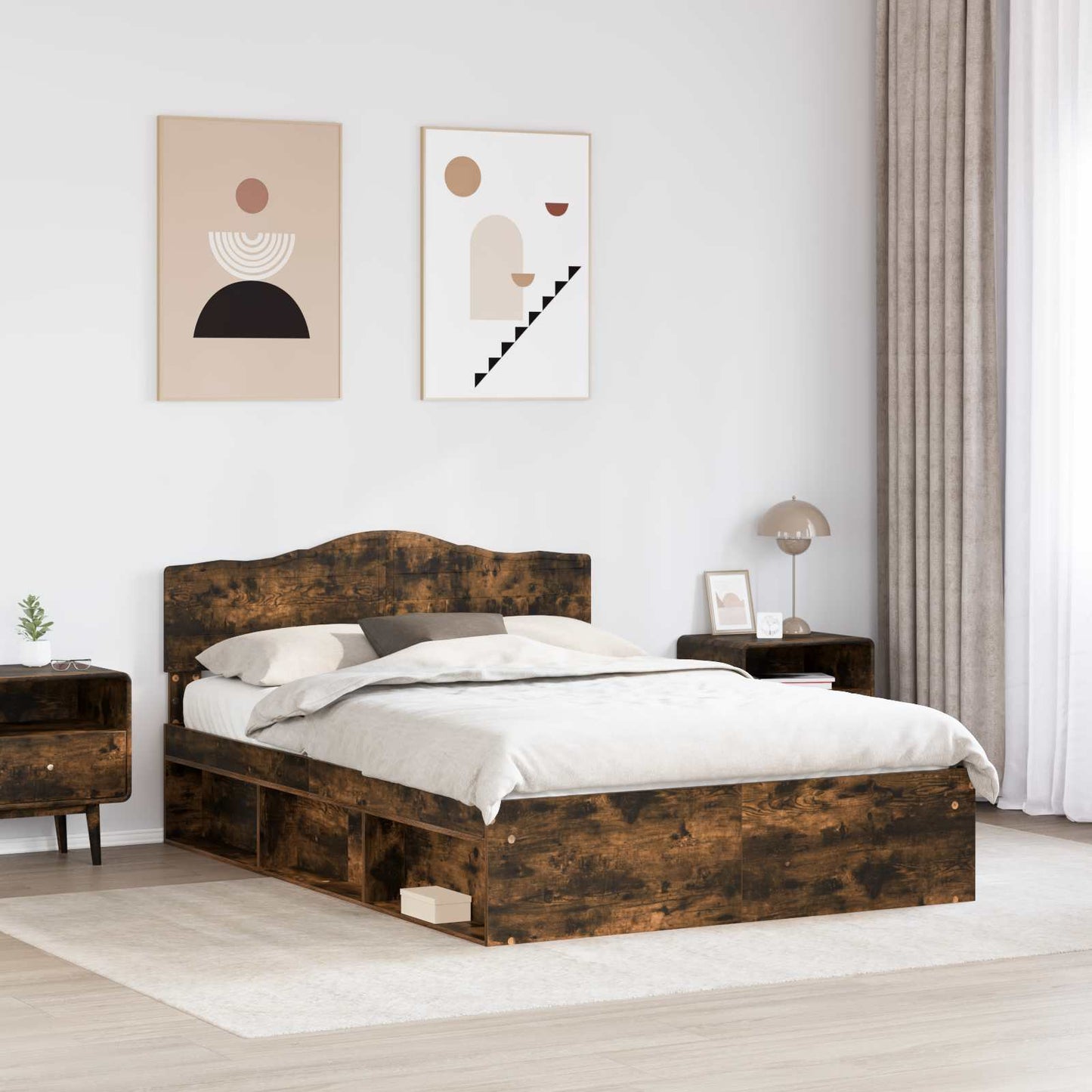 Sengestel med hovedgærde Røget eg 150 x 200 cm Massiv fyrretræ