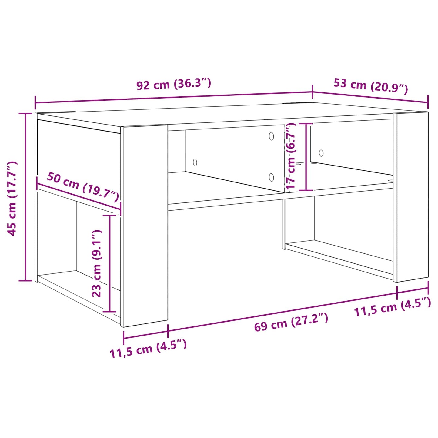 Sofabord Sonoma eg 92 x 53 x 45 cm Konstrueret træ