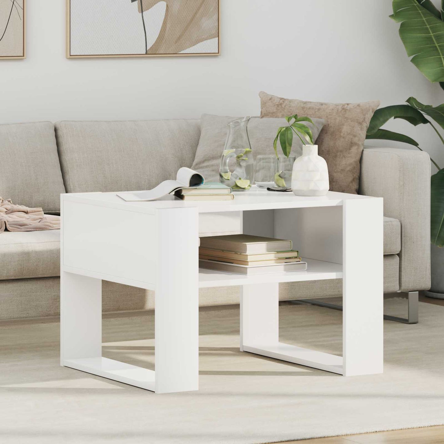 Sofabord Hvid 66 x 53 x 45 cm Konstrueret træ