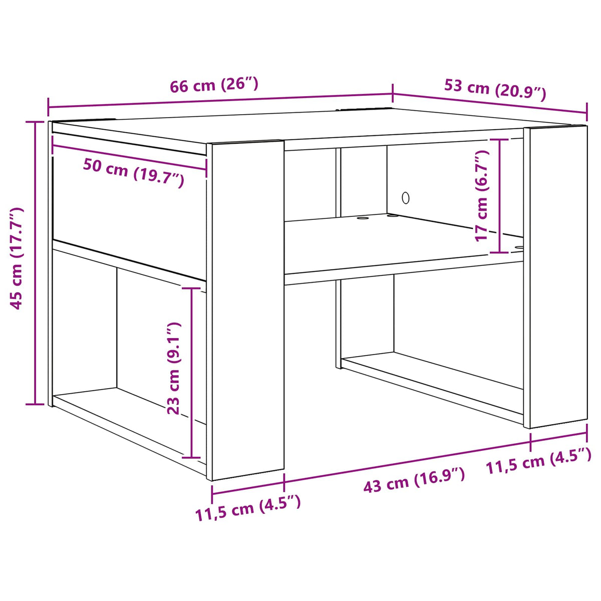Sofabord Sonoma eg 66 x 53 x 45 cm Konstrueret træ