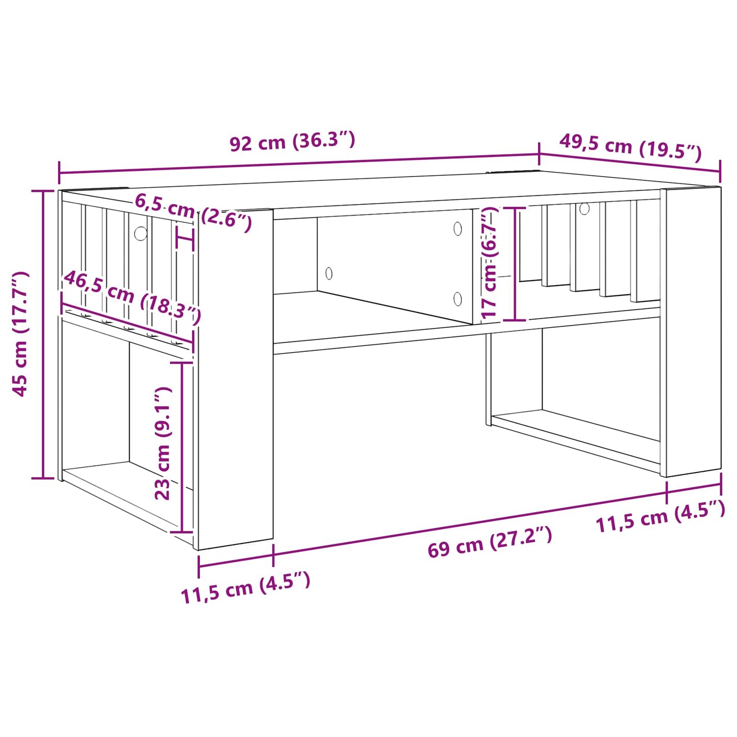 Sofabord Sonoma eg 92 x 49,5 x 45 cm Konstrueret træ