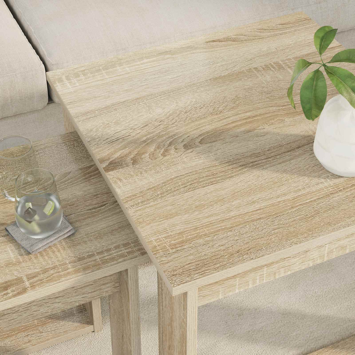 Kaffebord Sæt 2 stk. Sonoma eg 50 x 52 x 42 cm Konstrueret træ