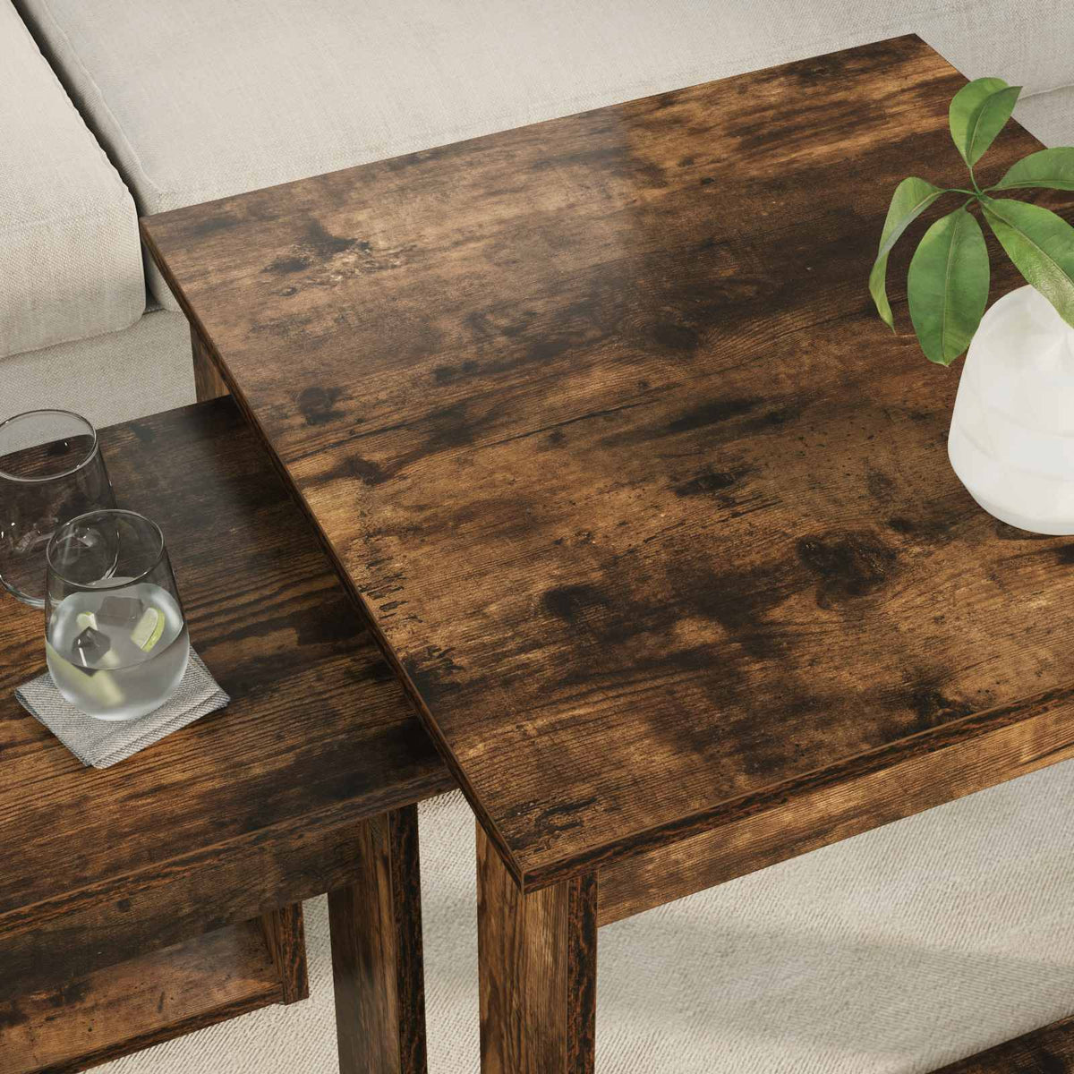 Kaffebord Sæt 2 stk. Røget eg 50 x 52 x 42 cm Konstrueret træ