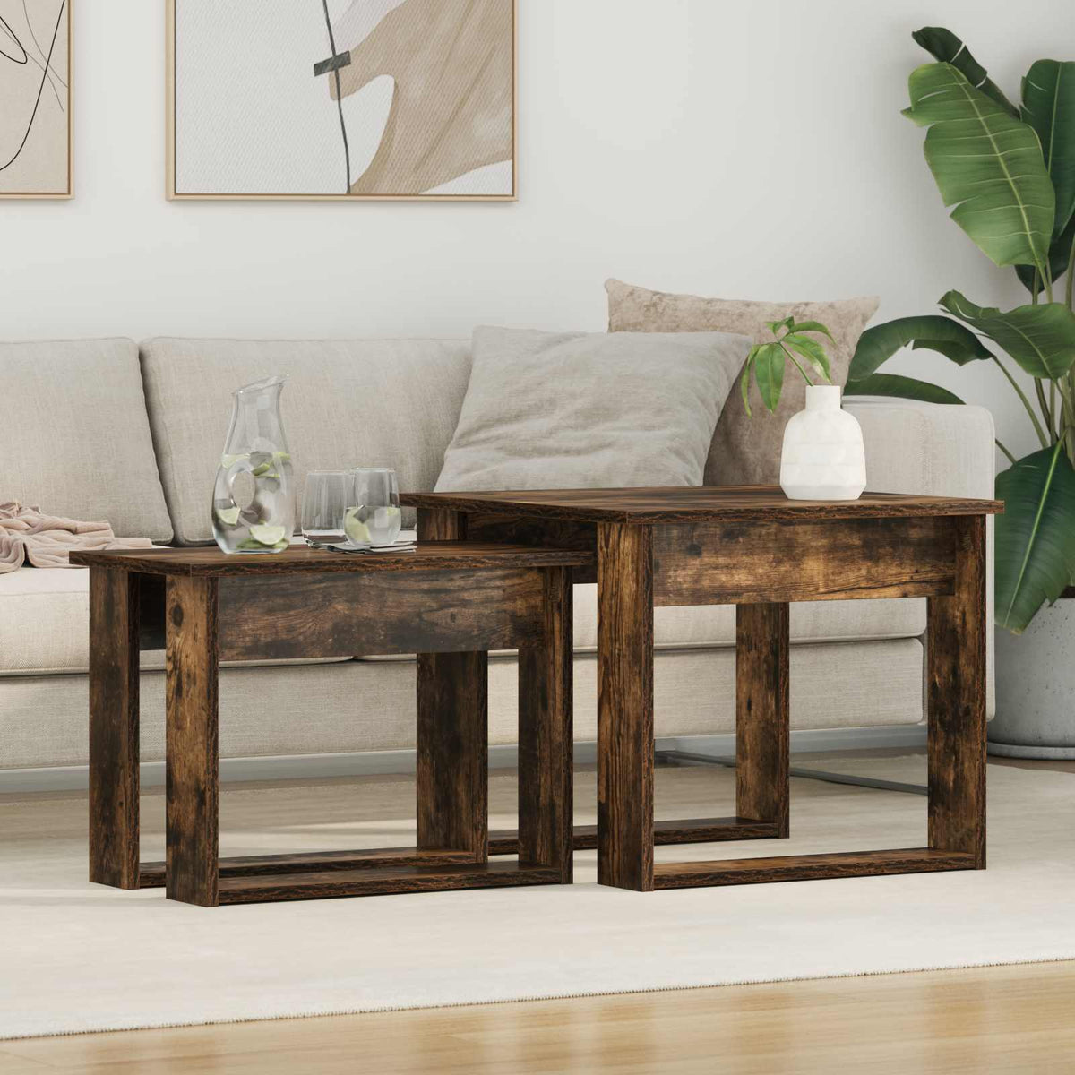 Kaffebord Sæt 2 stk. Røget eg 50 x 52 x 42 cm Konstrueret træ