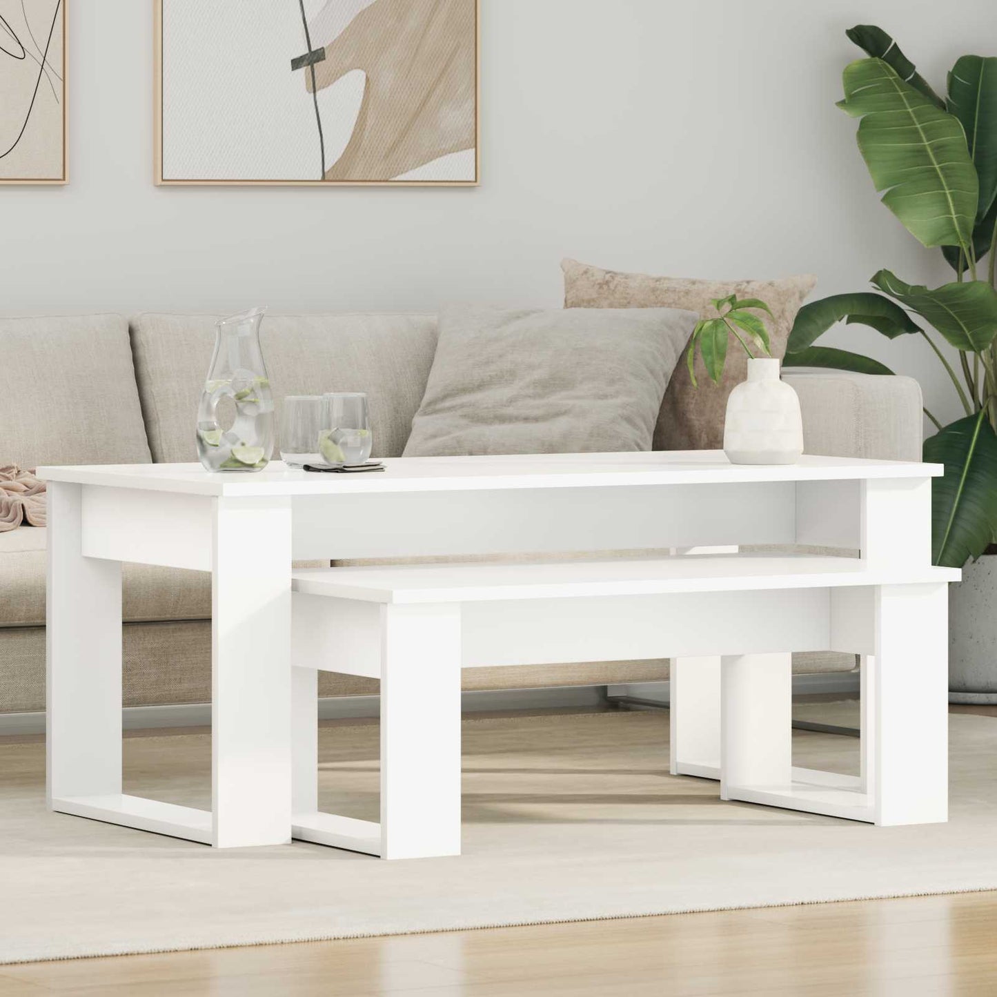 Kaffebord Sæt 2 stk. Hvid 100 x 50 x 42 cm Konstrueret træ