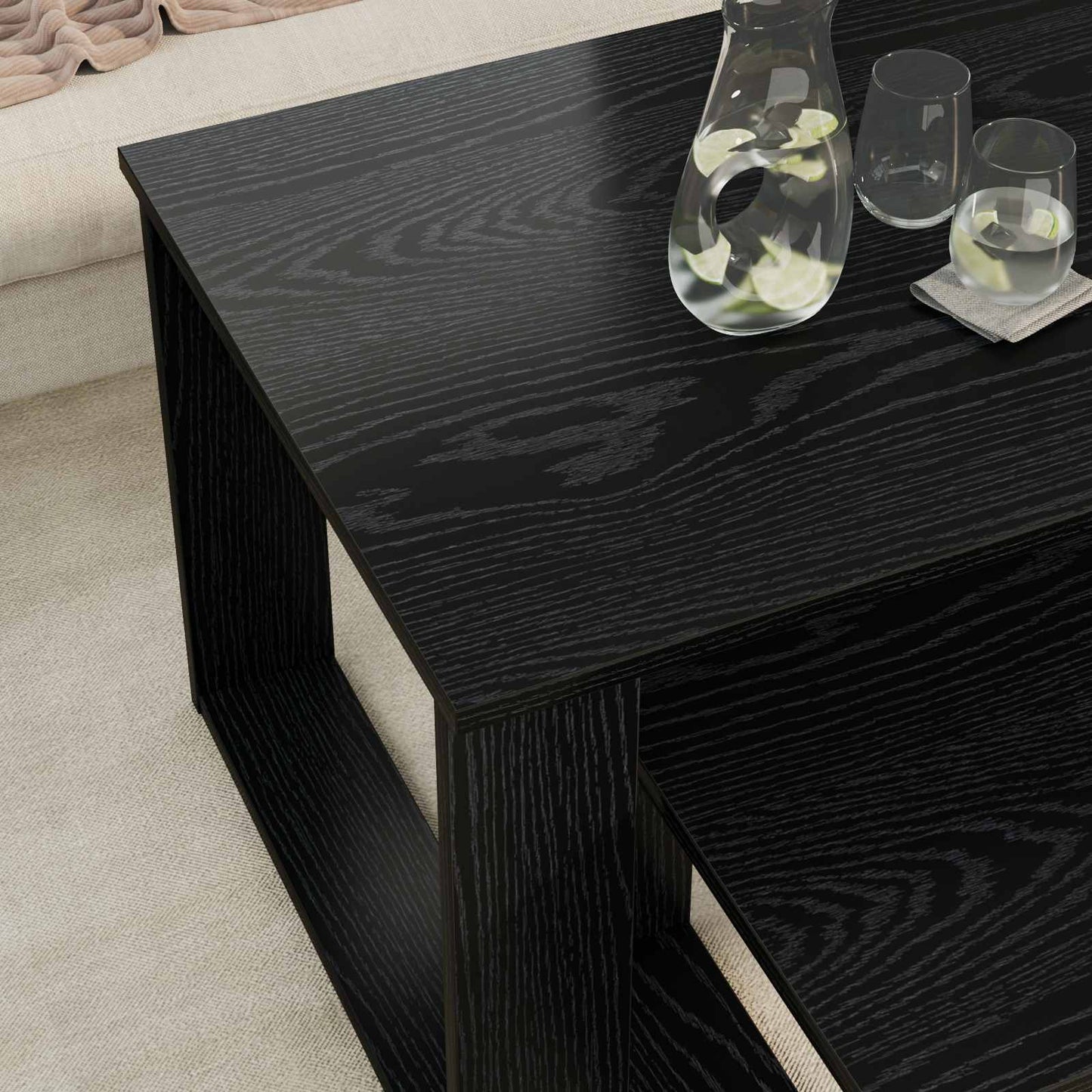 Kaffebord Sæt 2 stk. Sort eg 100 x 50 x 42 cm Konstrueret træ