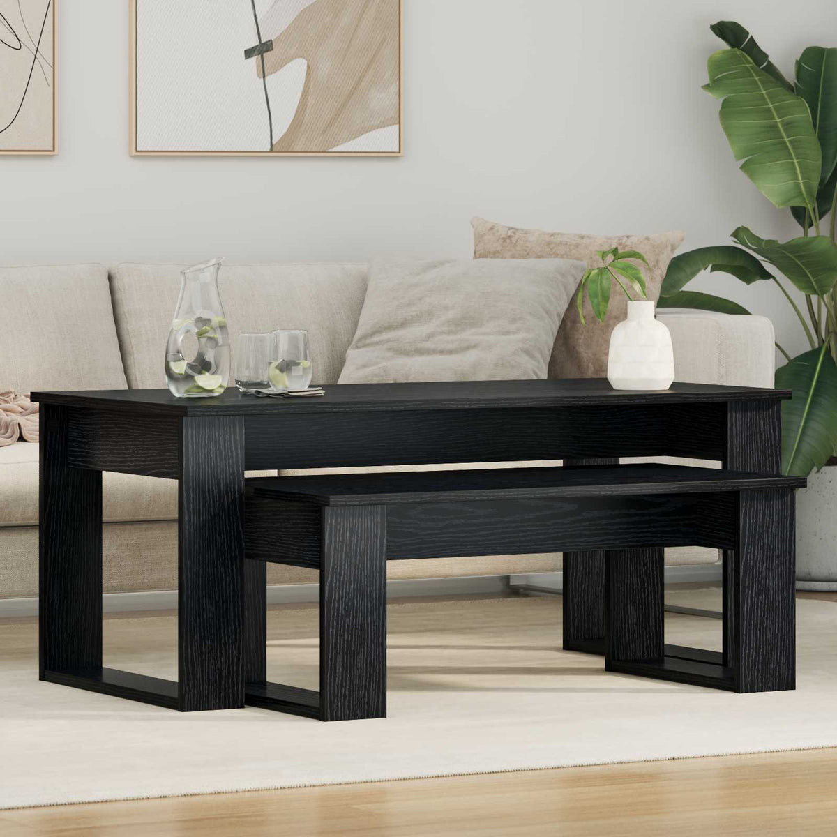 Kaffebord Sæt 2 stk. Sort eg 100 x 50 x 42 cm Konstrueret træ