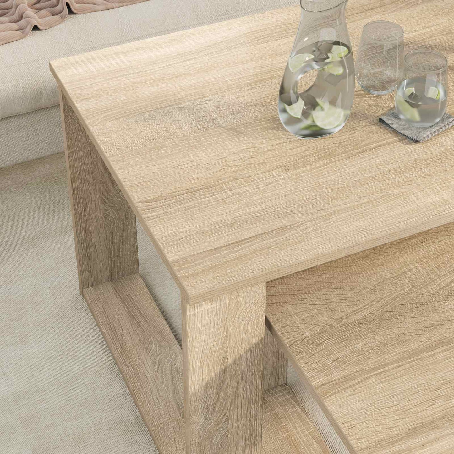 Kaffebord Sæt 2 stk. Sonoma eg 100 x 50 x 42 cm Konstrueret træ