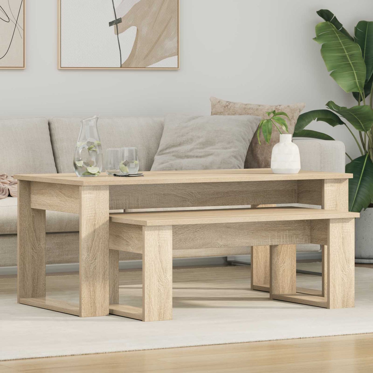 Kaffebord Sæt 2 stk. Sonoma eg 100 x 50 x 42 cm Konstrueret træ