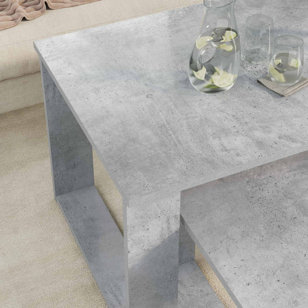 Kaffebord Sæt 2 stk. Beton Grå 100 x 50 x 42 cm Konstrueret træ