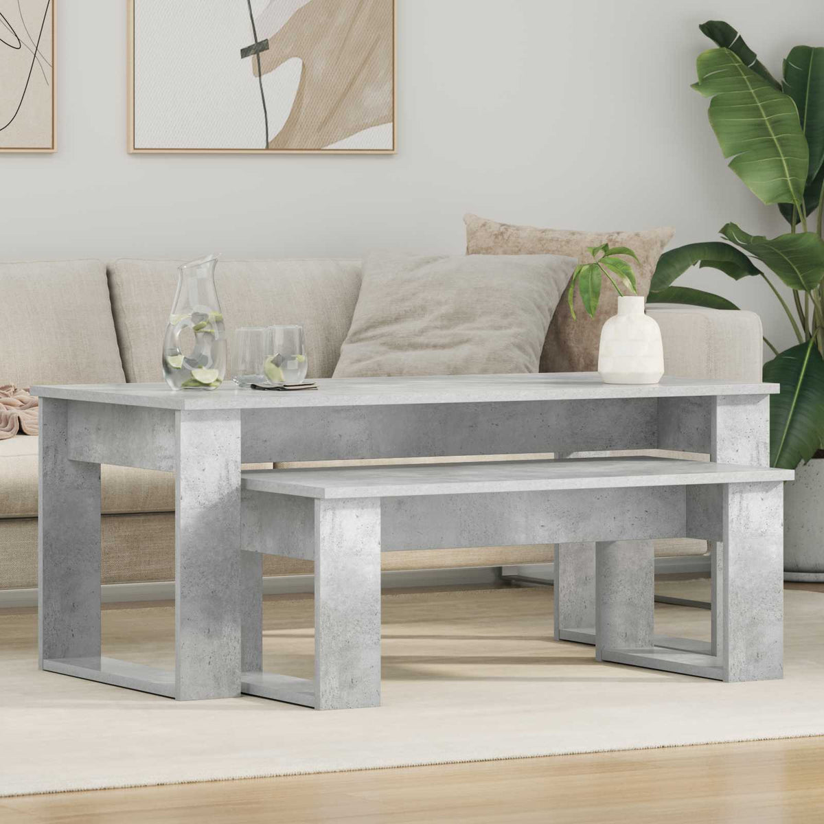 Kaffebord Sæt 2 stk. Beton Grå 100 x 50 x 42 cm Konstrueret træ