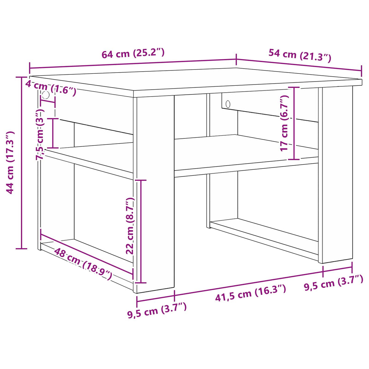 Sofabord Sort eg 64 x 54 x 44 cm Konstrueret træ