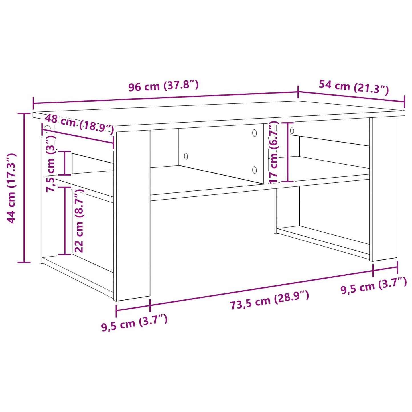 Sofabord Gammelt træ 96 x 54 x 44 cm Konstrueret træ