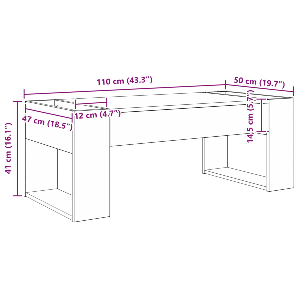Sofabord Sonoma eg 110 x 50 x 41 cm Konstrueret træ