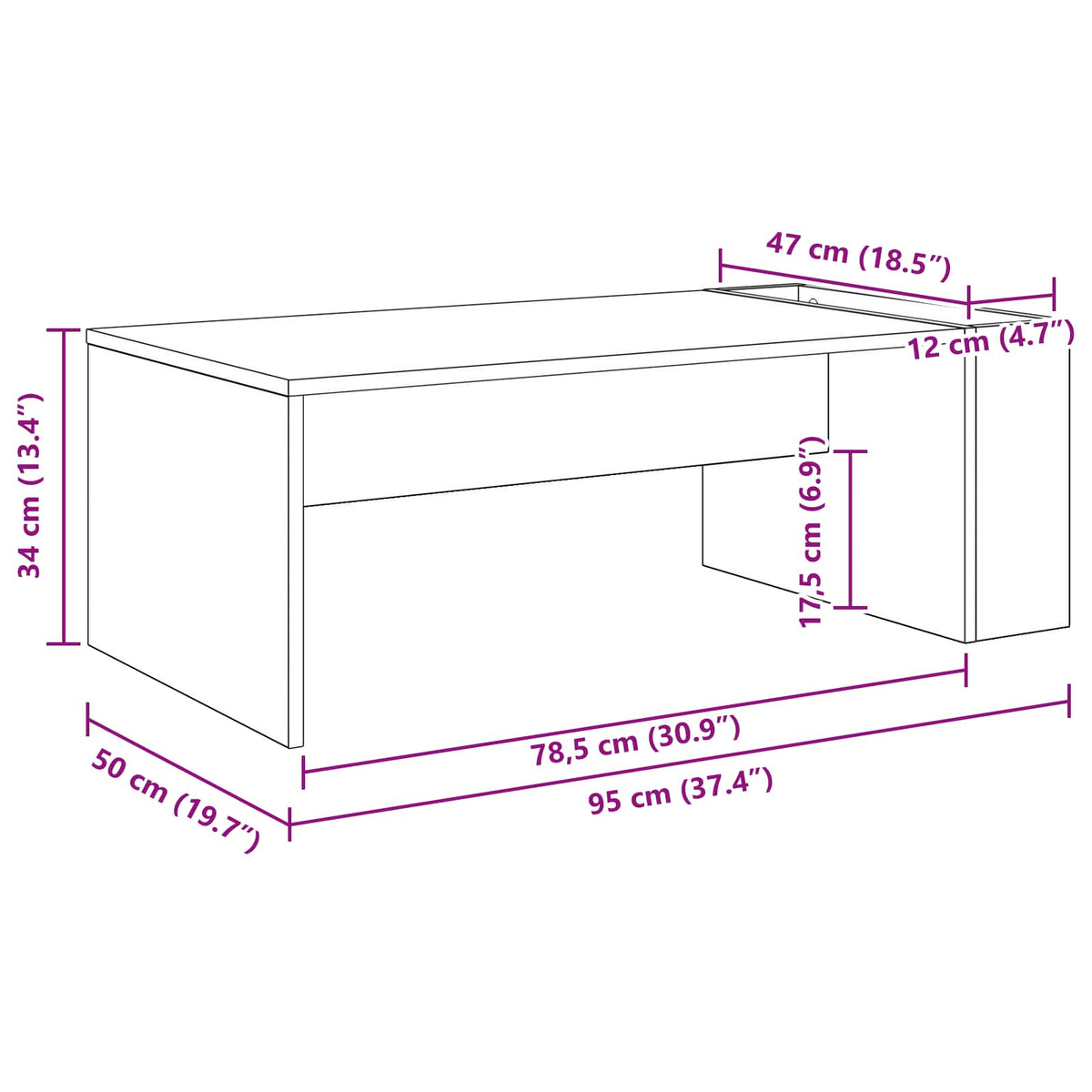 Sofabord Sonoma eg 95 x 50 x 34 cm Konstrueret træ