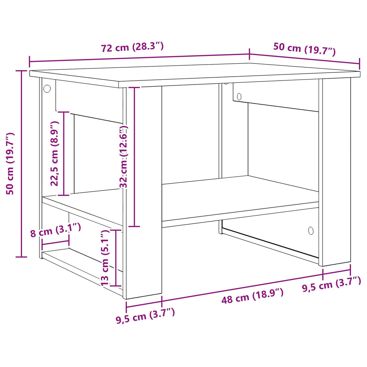 Sofabord Sort eg 72 x 50 x 50 cm Konstrueret træ