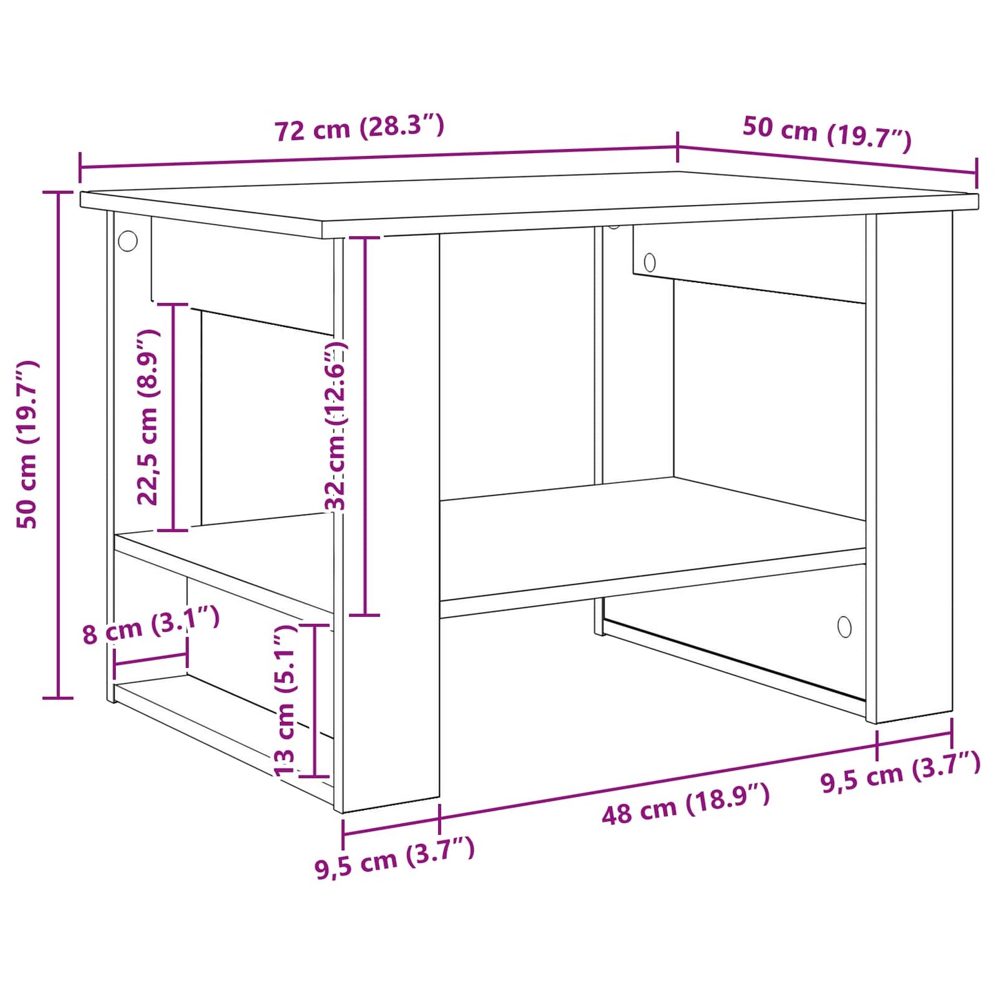 Sofabord Gammelt træ 72 x 50 x 50 cm Konstrueret træ