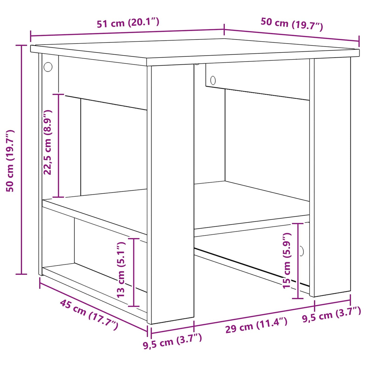 Sofabord Sort eg 51 x 50 x 50 cm Konstrueret træ
