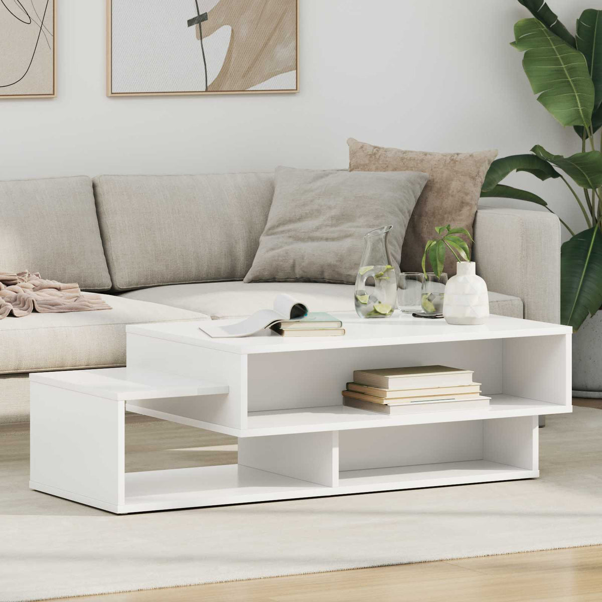 Sofabord Hvid 105 x 50 x 32,5 cm Konstrueret træ
