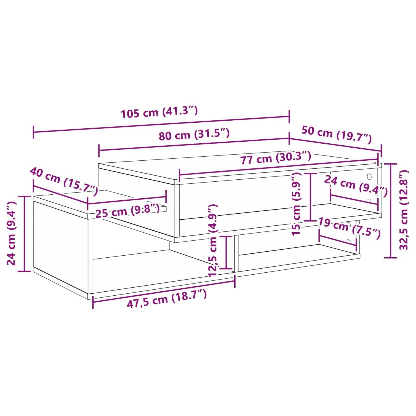Sofabord Røget eg 105 x 50 x 32,5 cm Konstrueret træ