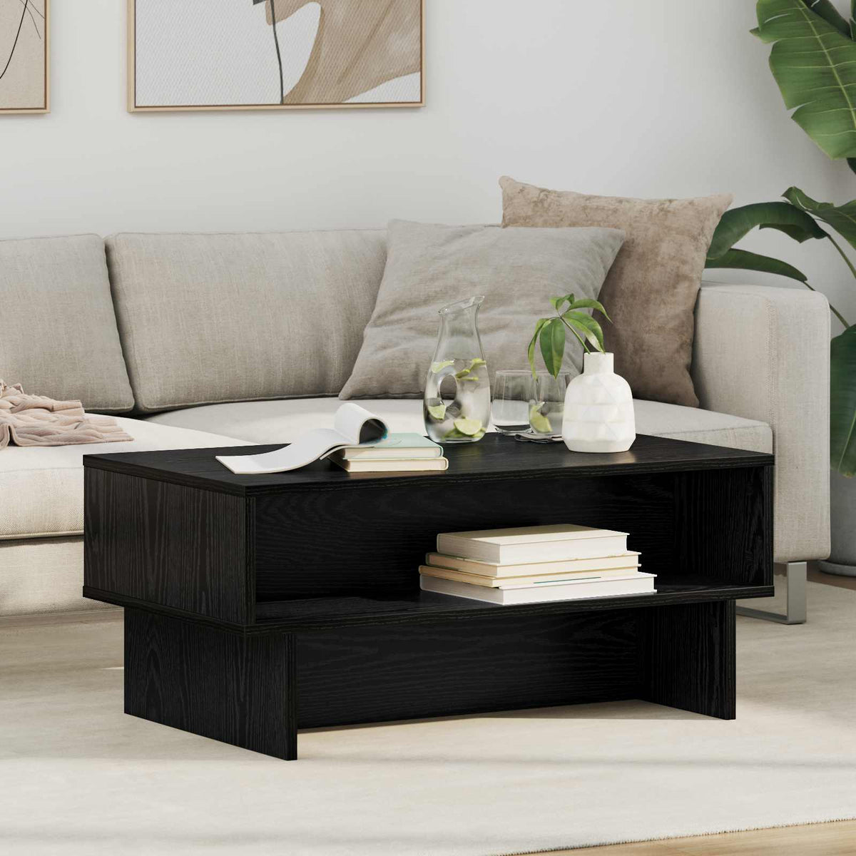 Sofabord Sort eg 80 x 46 x 35 cm Konstrueret træ