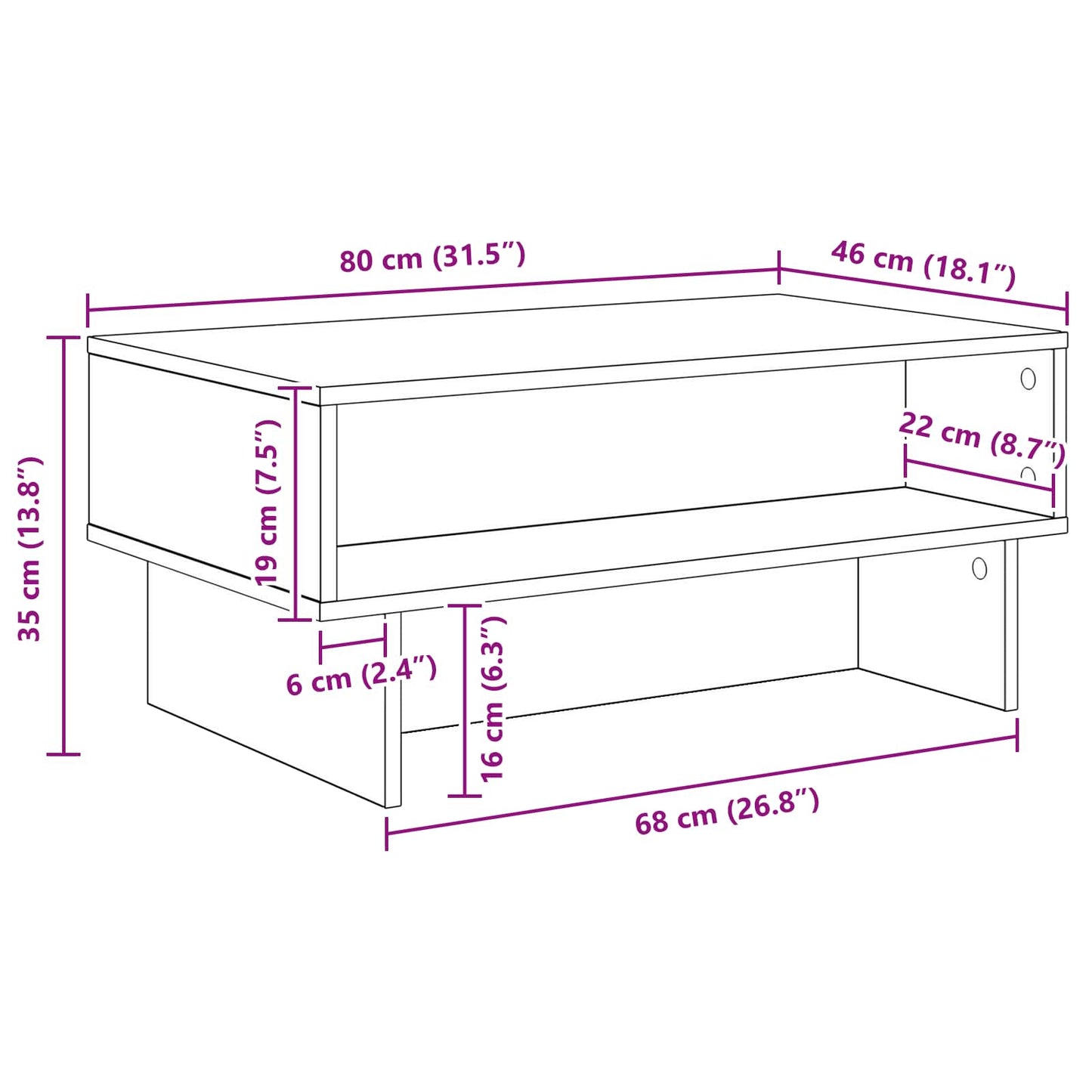 Sofabord Sort eg 80 x 46 x 35 cm Konstrueret træ